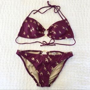 Victoria’s Secret Swim Purple Gold Seagull Bikini String Top Bottom Set Sz L / M